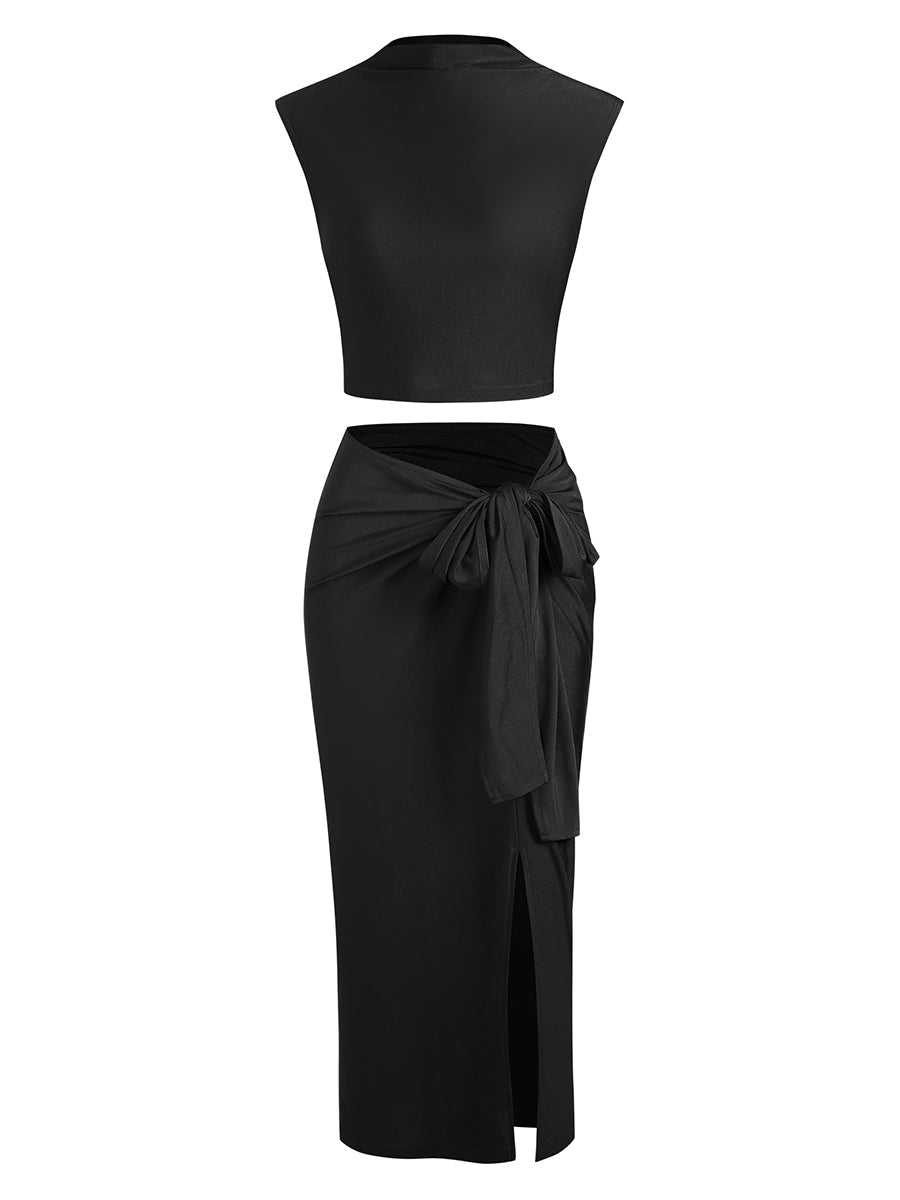 Sleeveless Dress Crop Top Outfit