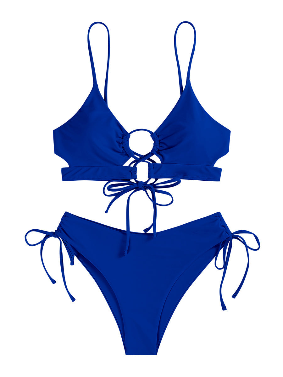 Spaghetti Strap Lace-Up Bikini