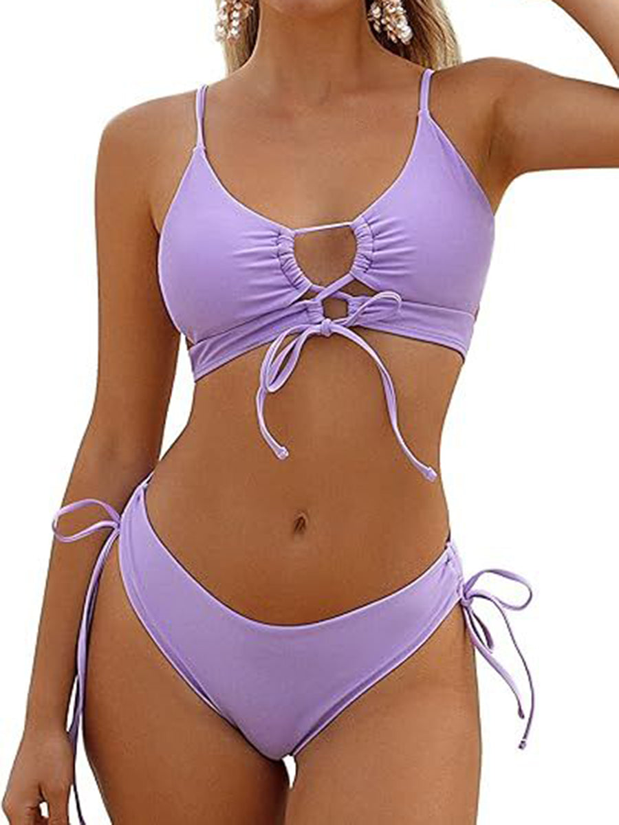 Spaghetti Strap Lace-Up Bikini
