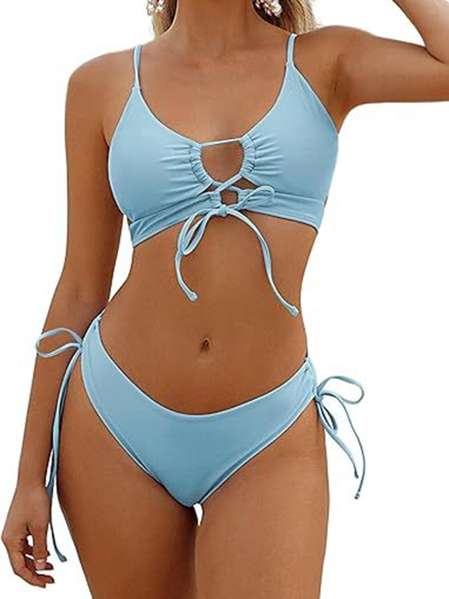 Spaghetti Strap Lace-Up Bikini