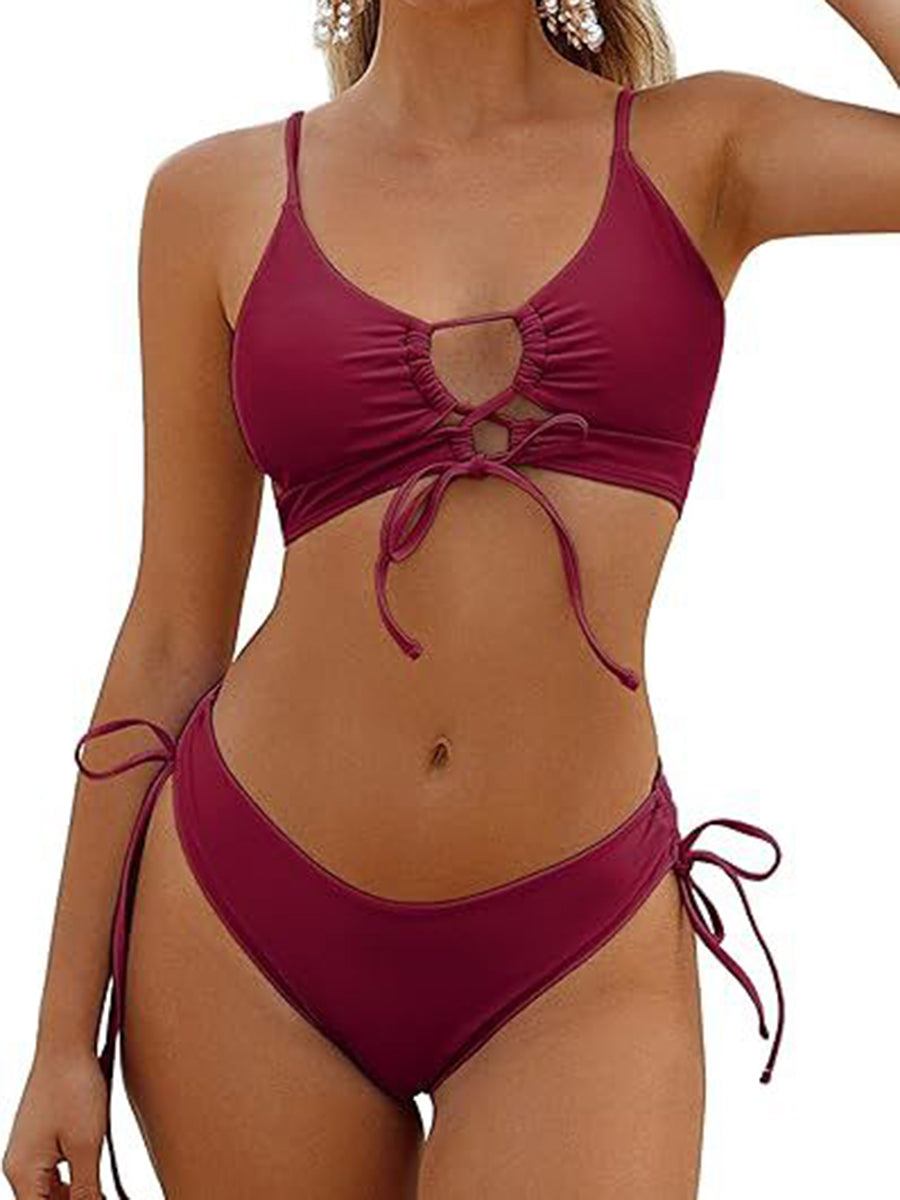 Spaghetti Strap Lace-Up Bikini