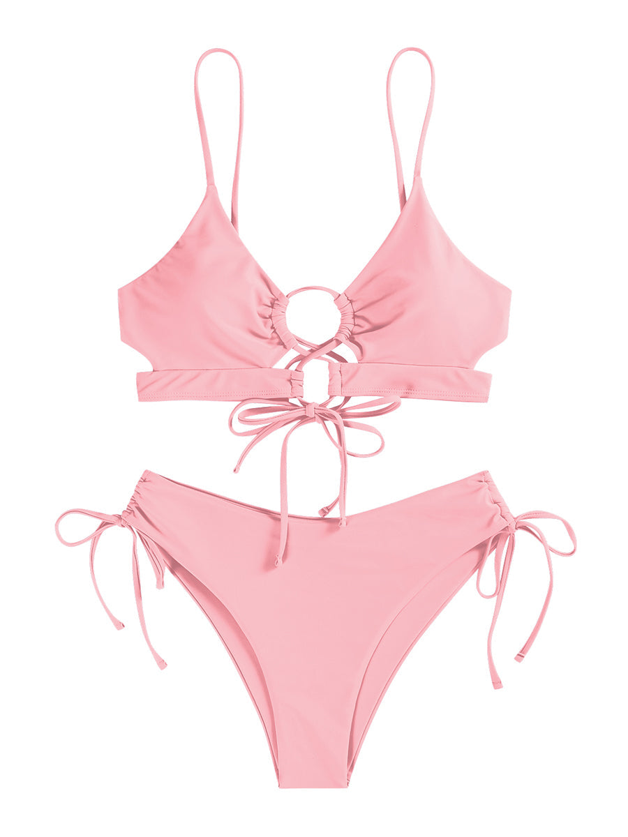 Spaghetti Strap Lace-Up Bikini