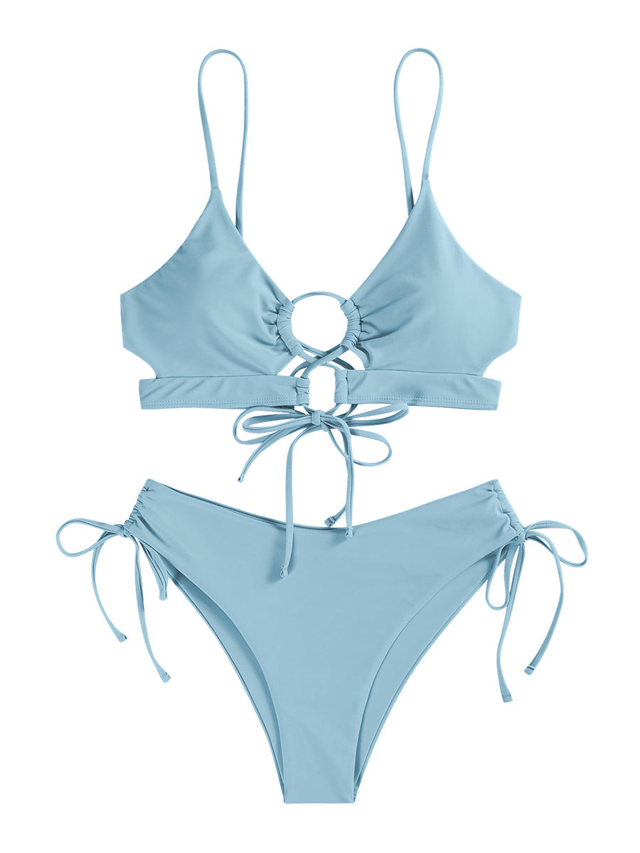Spaghetti Strap Lace-Up Bikini