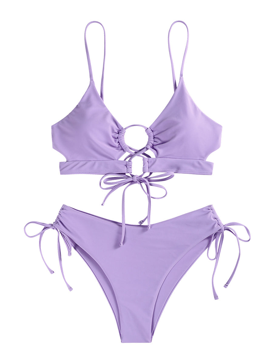 Spaghetti Strap Lace-Up Bikini