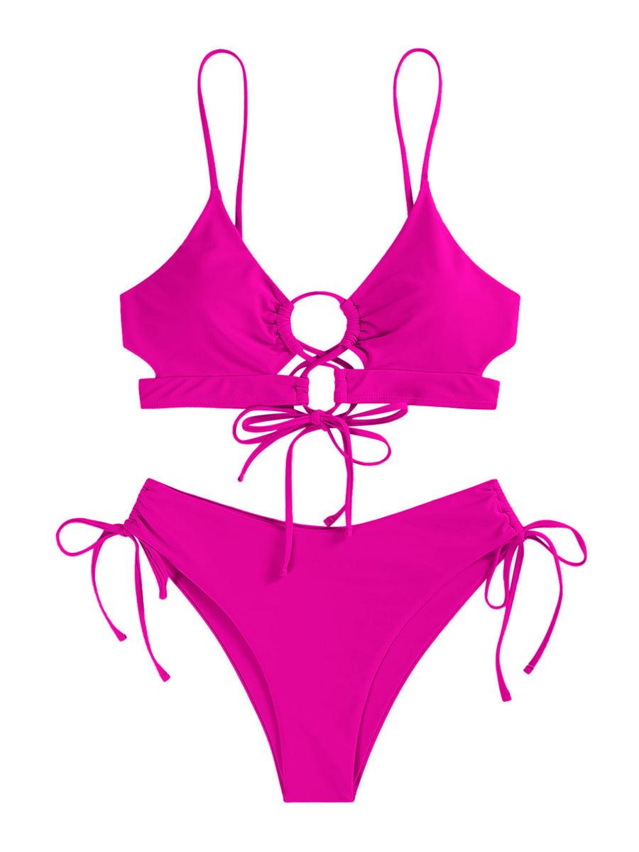 Spaghetti Strap Lace-Up Bikini