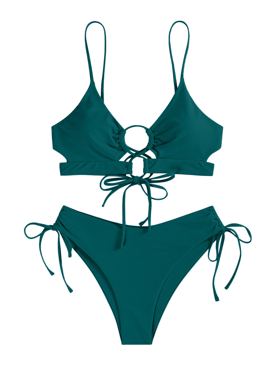 Spaghetti Strap Lace-Up Bikini