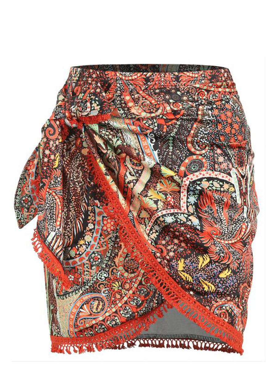 Tie Side Wrap Tassel Mini Skirt