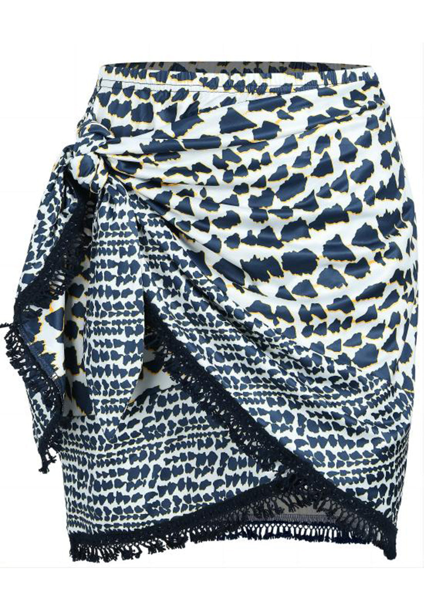 Tie Side Wrap Tassel Mini Skirt