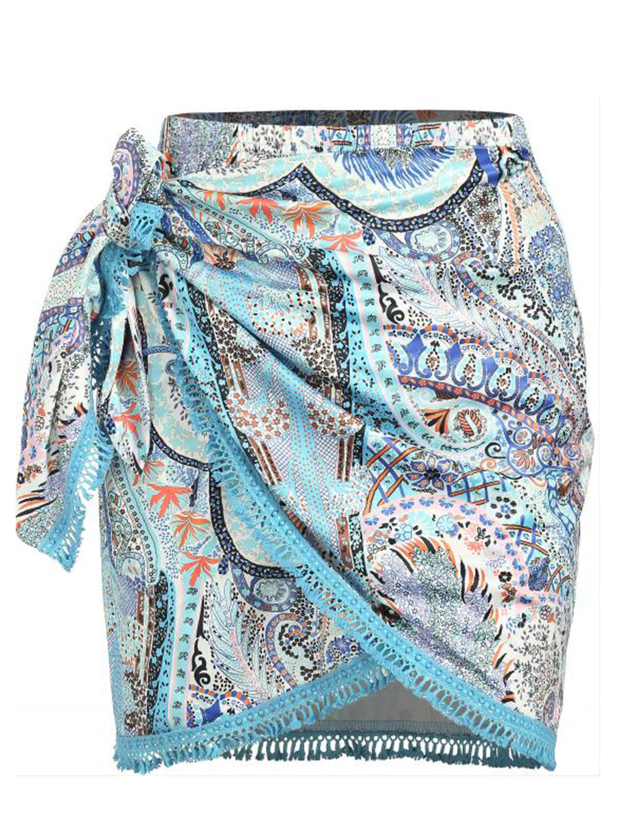 Tie Side Wrap Tassel Mini Skirt