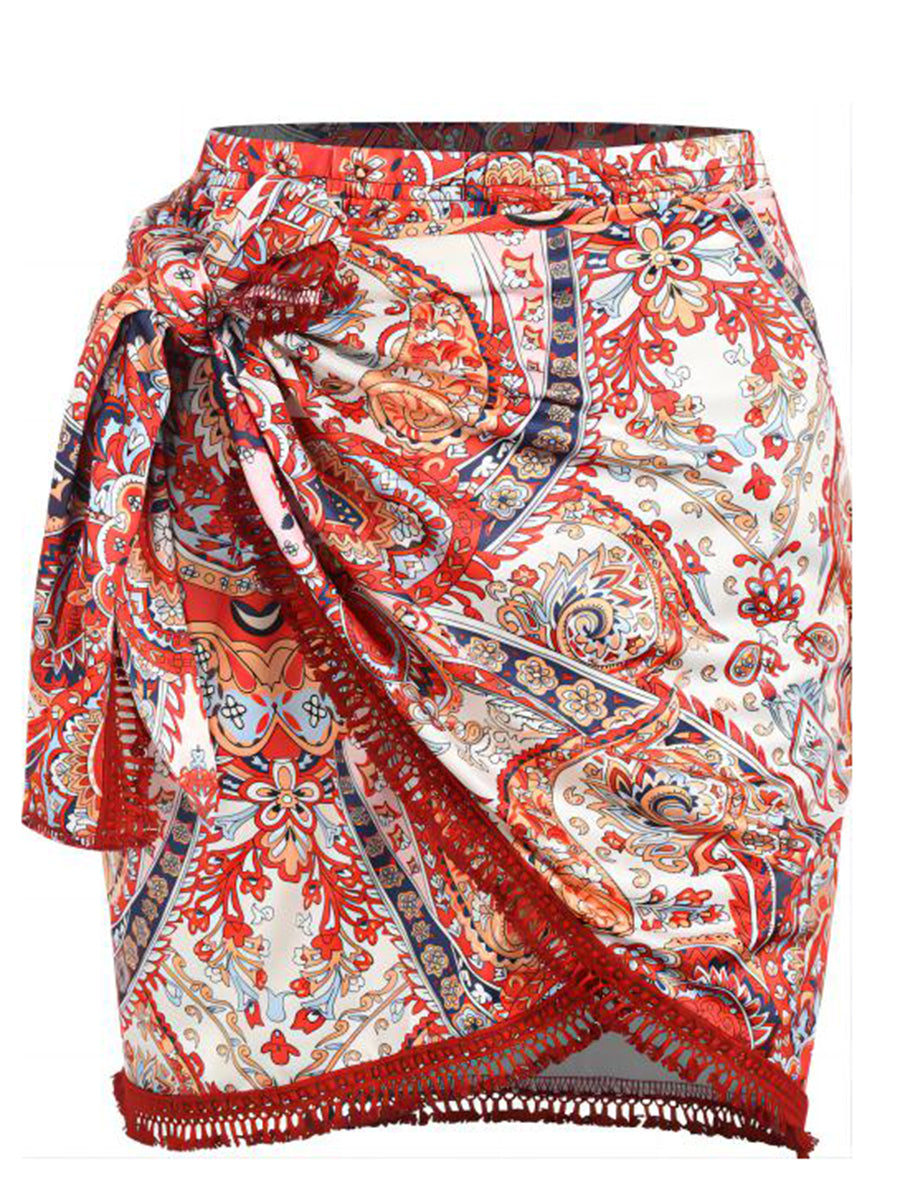 Tie Side Wrap Tassel Mini Skirt
