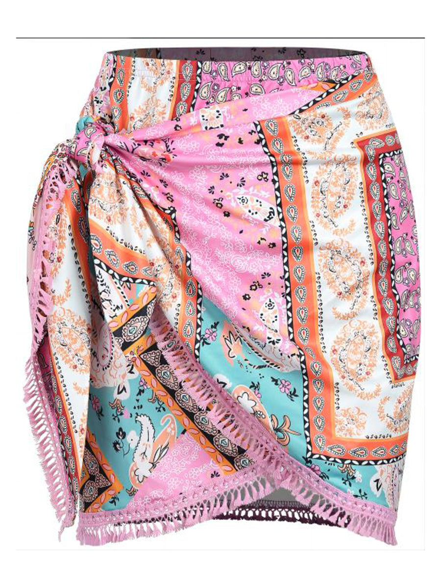 Tie Side Wrap Tassel Mini Skirt