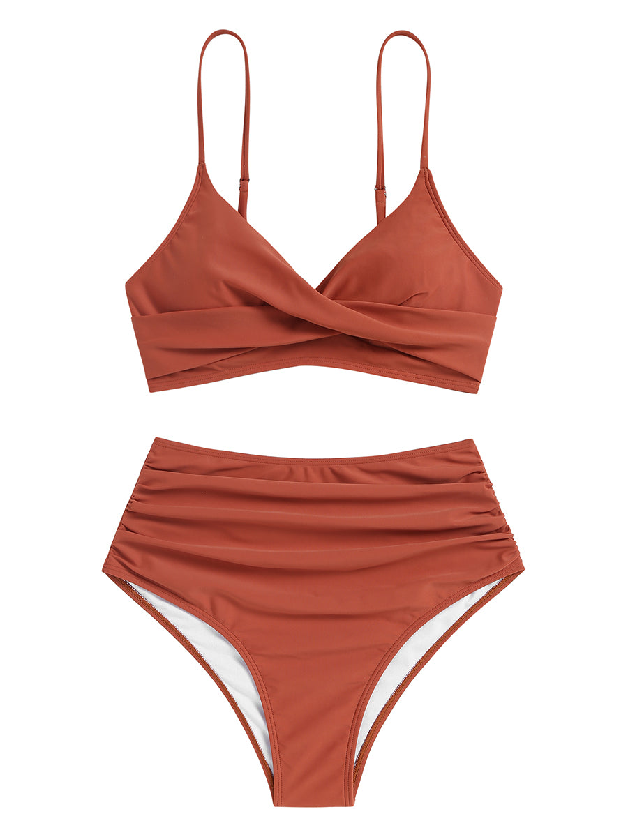 Twist Front Ruched High Waisted Bikini