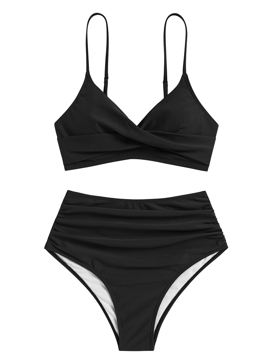 Twist Front Ruched High Waisted Bikini