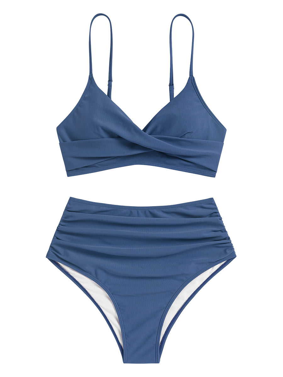Twist Front Ruched High Waisted Bikini