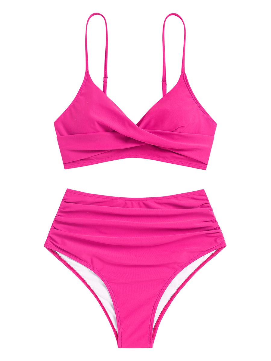 Twist Front Ruched High Waisted Bikini