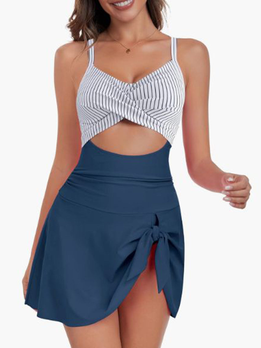 V Neck Cute Tie Knot Skirt Swimwear