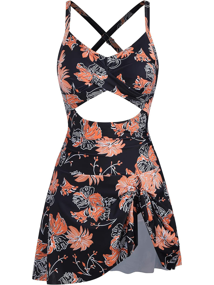 V Neck Cute Tie Knot Skirt Swimwear