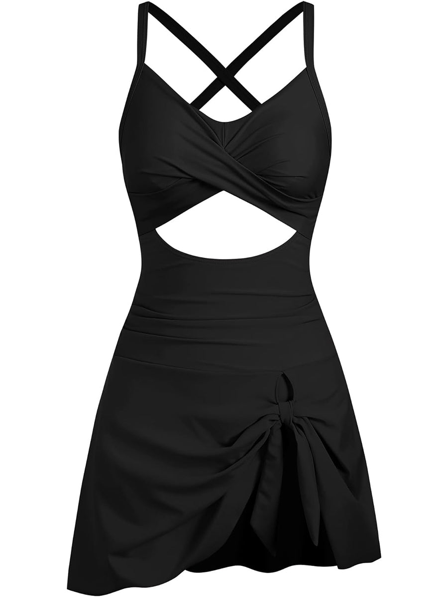 V Neck Cute Tie Knot Skirt Swimwear