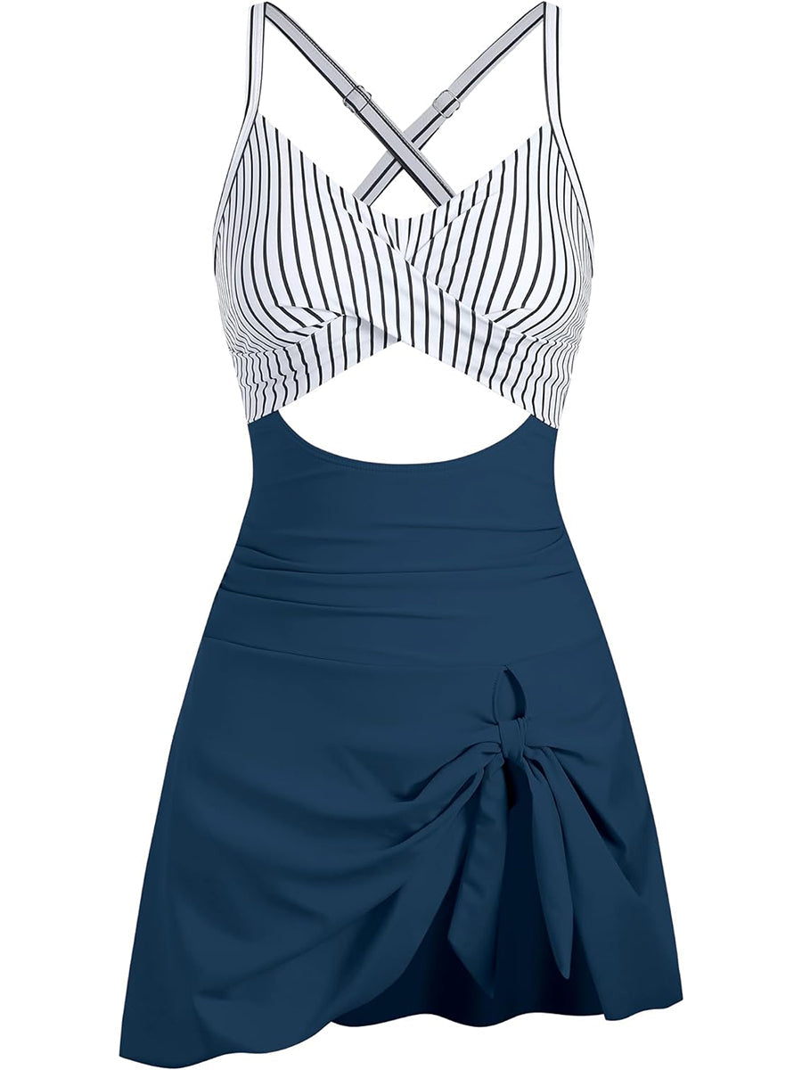 V Neck Cute Tie Knot Skirt Swimwear