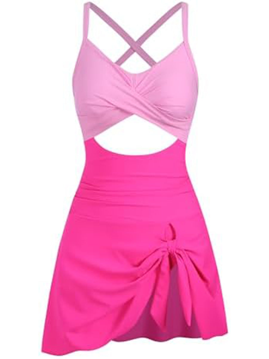 V Neck Cute Tie Knot Skirt Swimwear