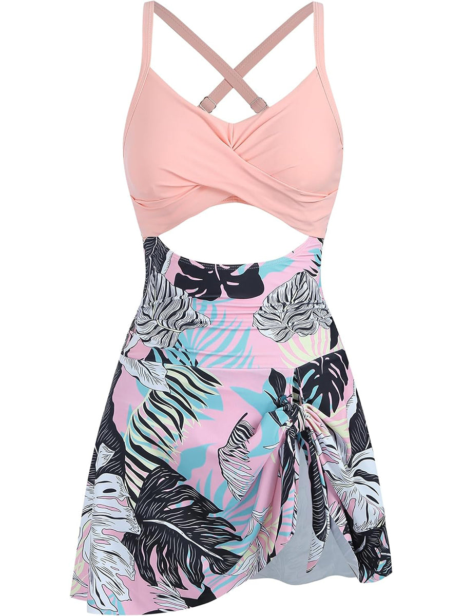 V Neck Cute Tie Knot Skirt Swimwear