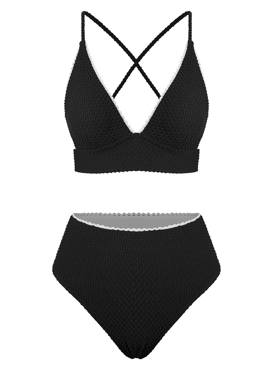 V Neck High Waisted Bikini