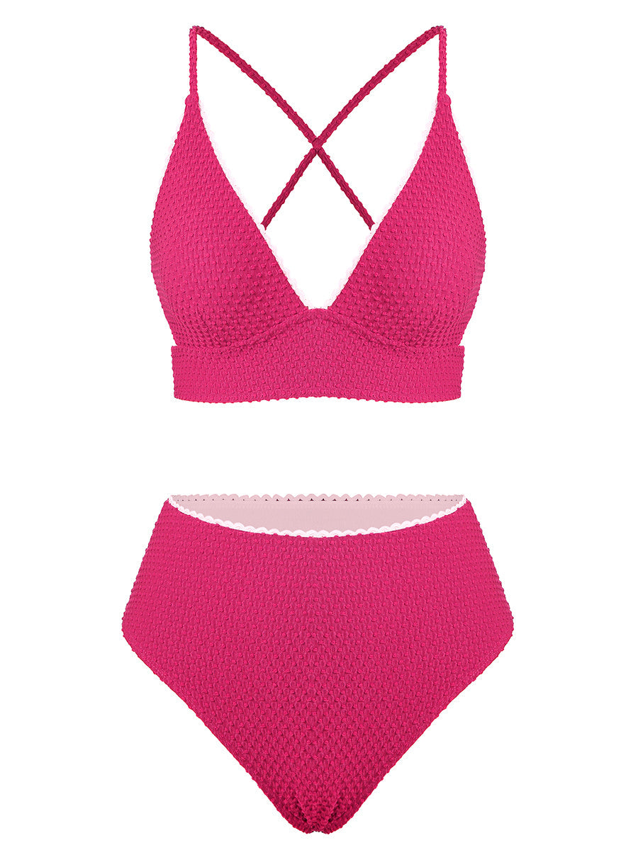 V Neck High Waisted Bikini