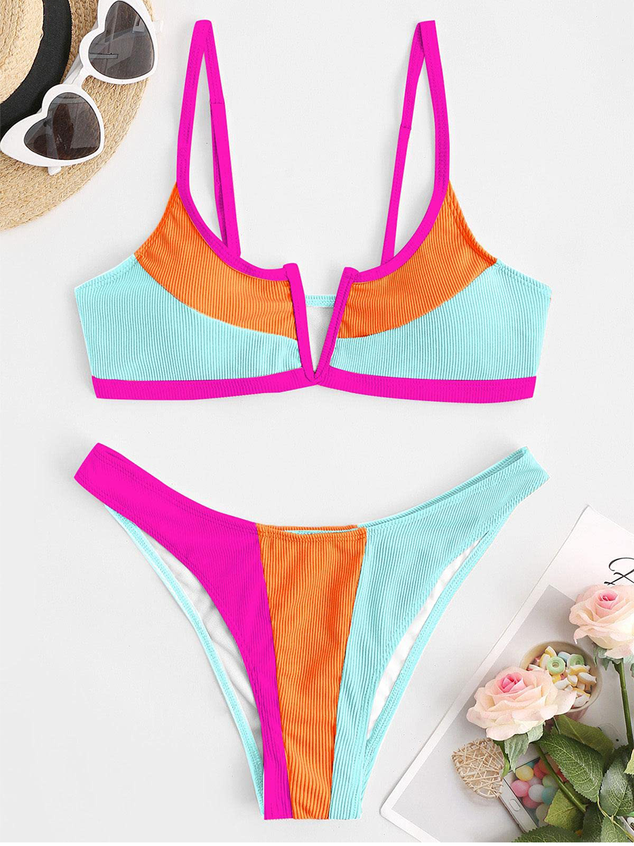 V shaped wired bikini set