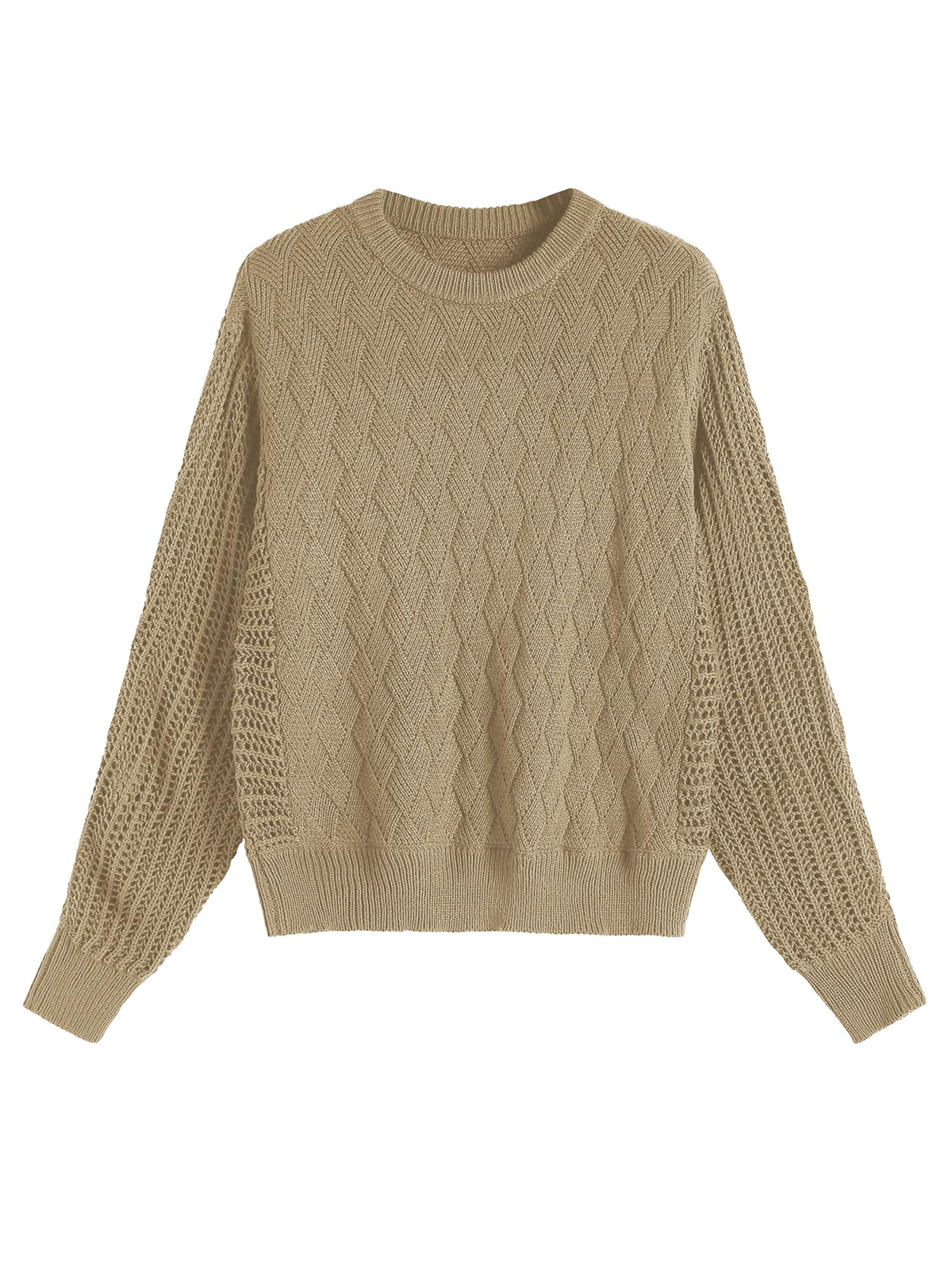 Crew Neck Long Sleeve Crochet Knit