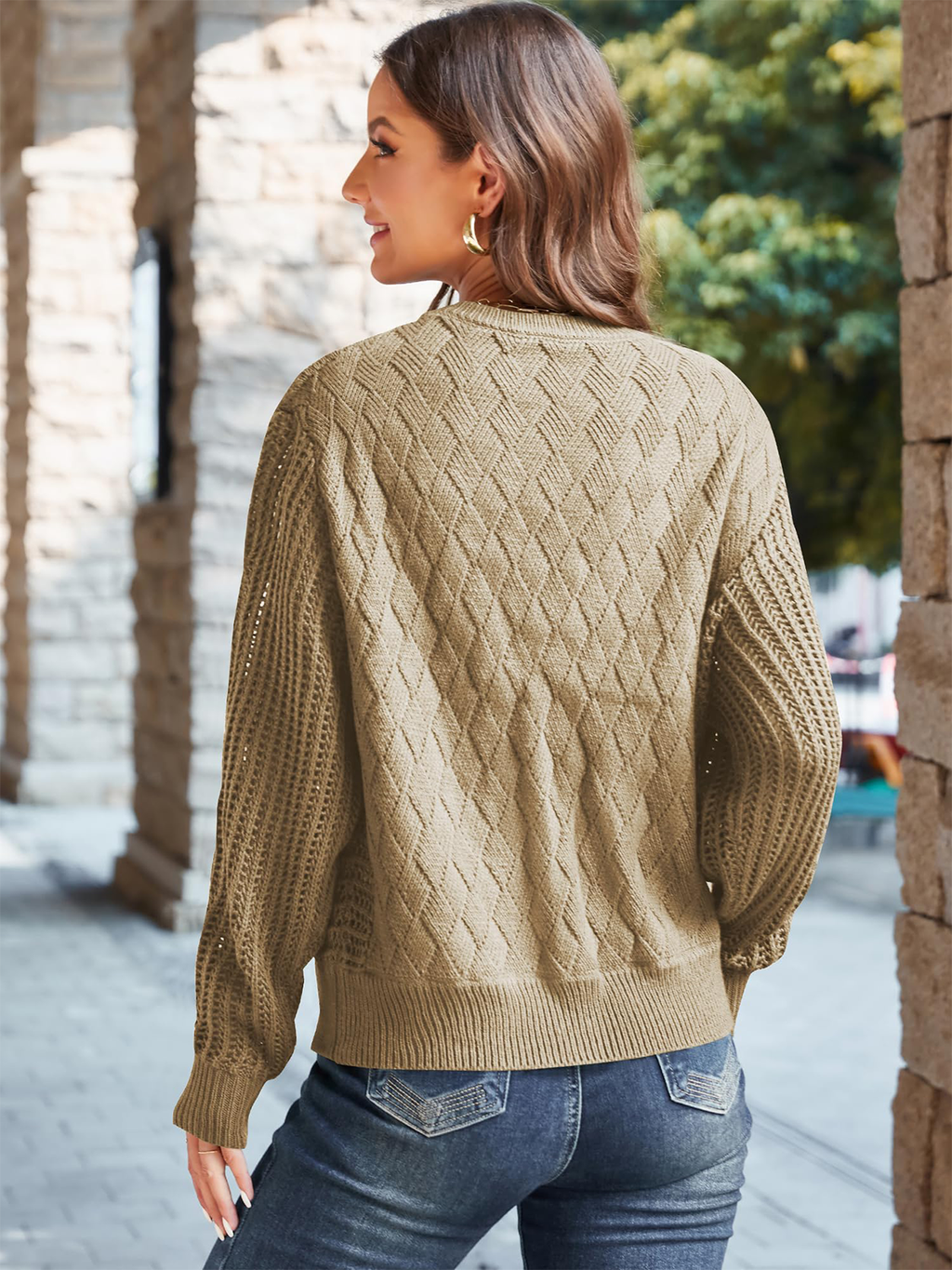 Crew Neck Long Sleeve Crochet Knit