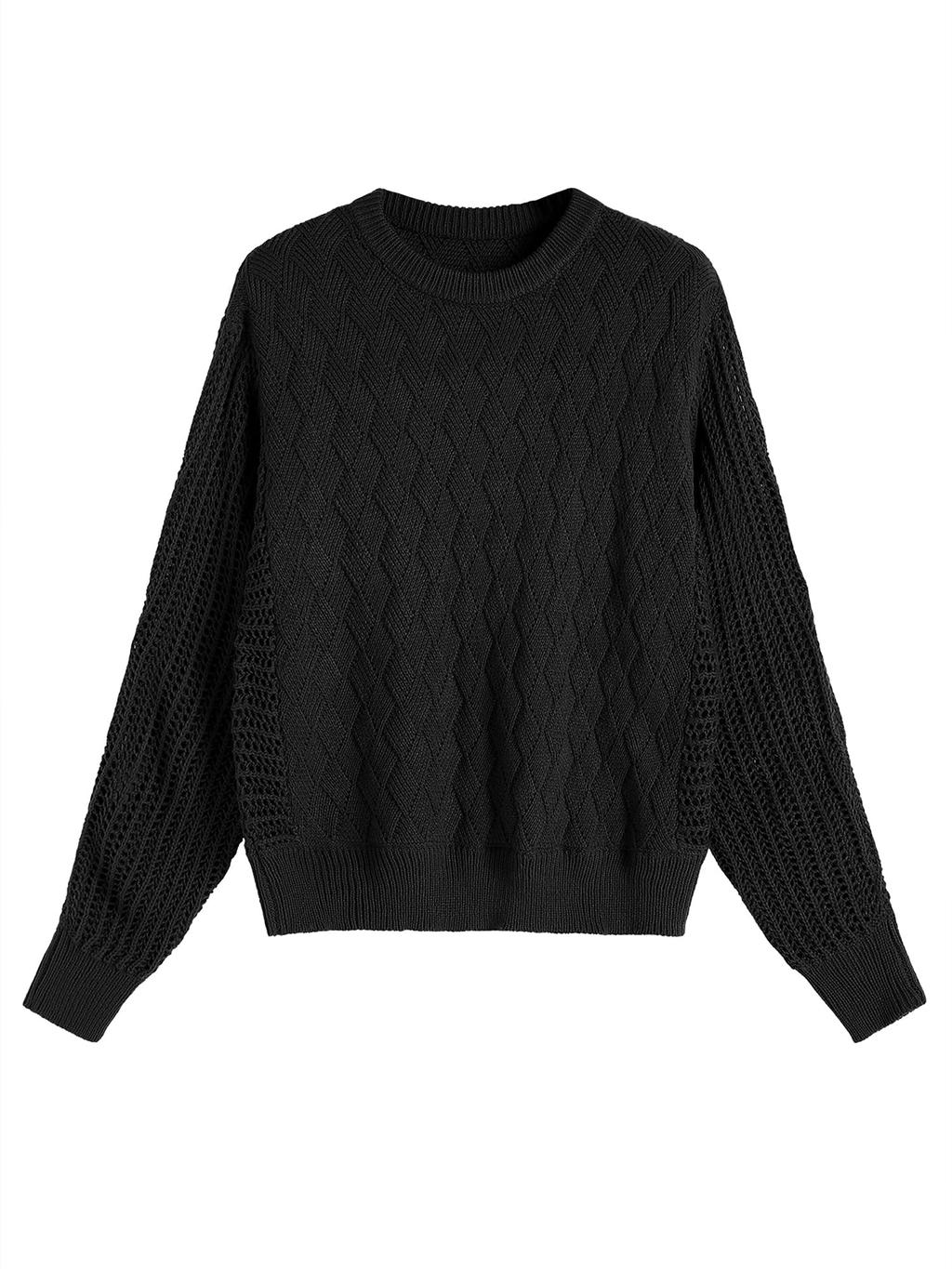 Crew Neck Long Sleeve Crochet Knit
