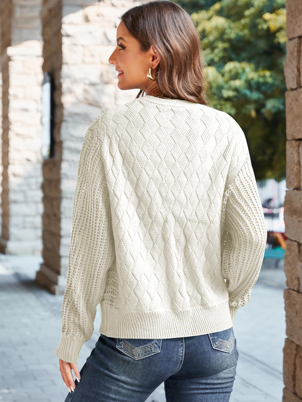 Crew Neck Long Sleeve Crochet Knit