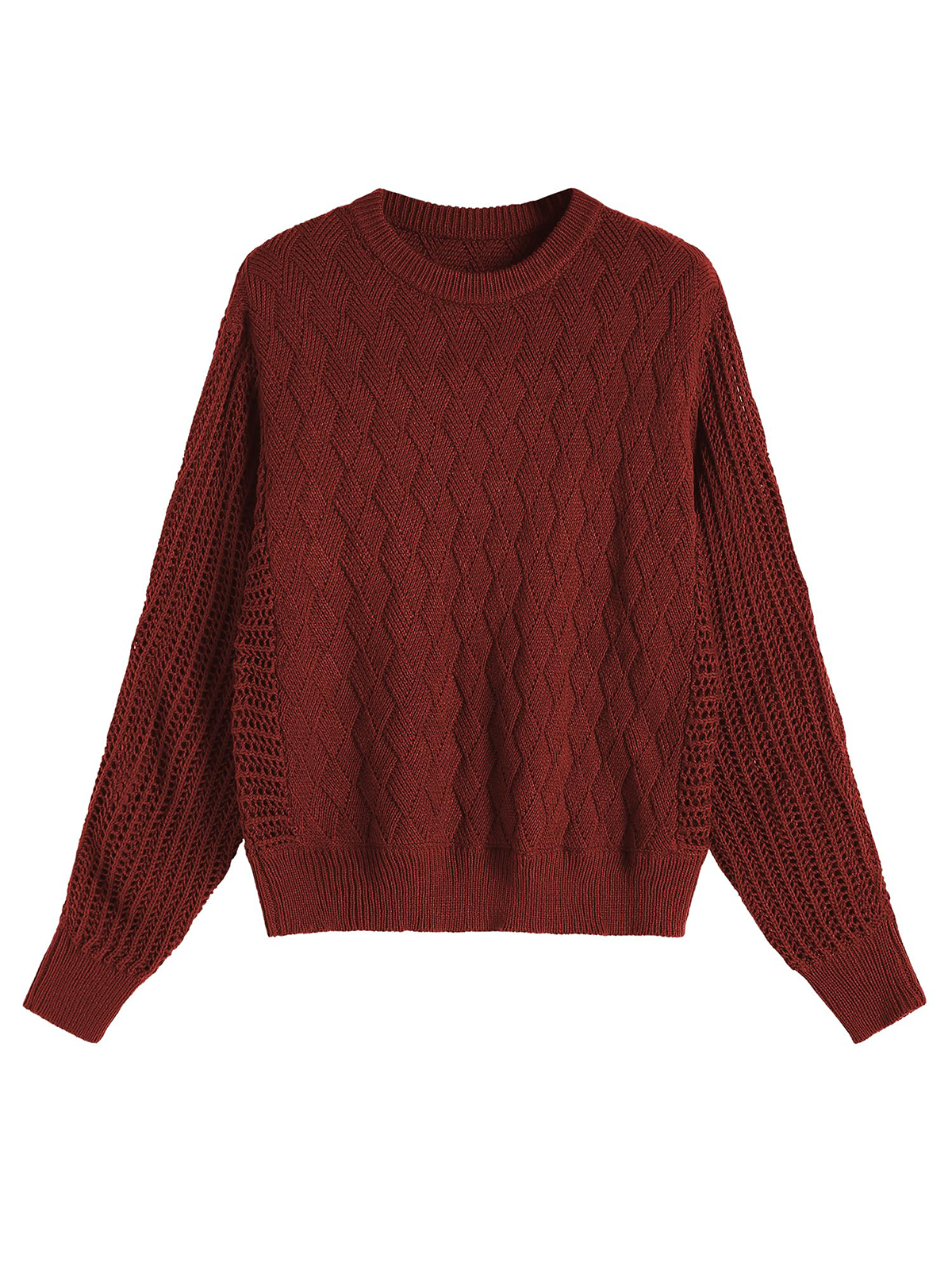 Crew Neck Long Sleeve Crochet Knit
