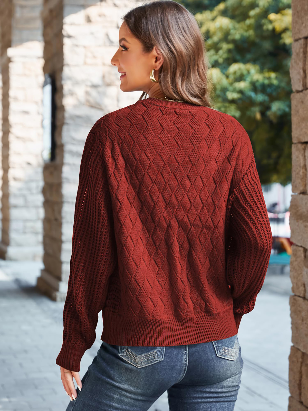 Crew Neck Long Sleeve Crochet Knit