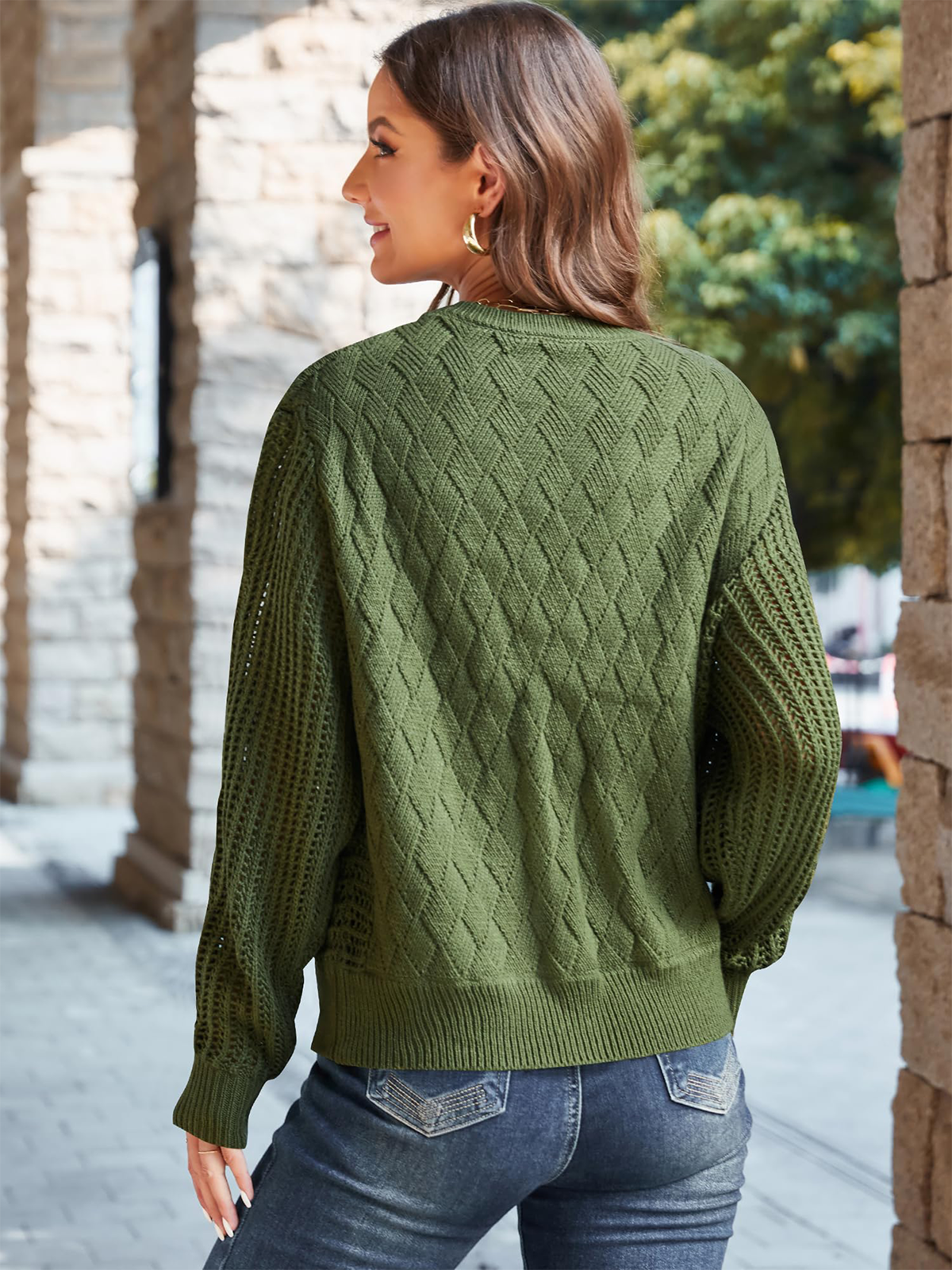 Crew Neck Long Sleeve Crochet Knit