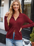 V-Neck Long Sleeve Ribbed Sweater
