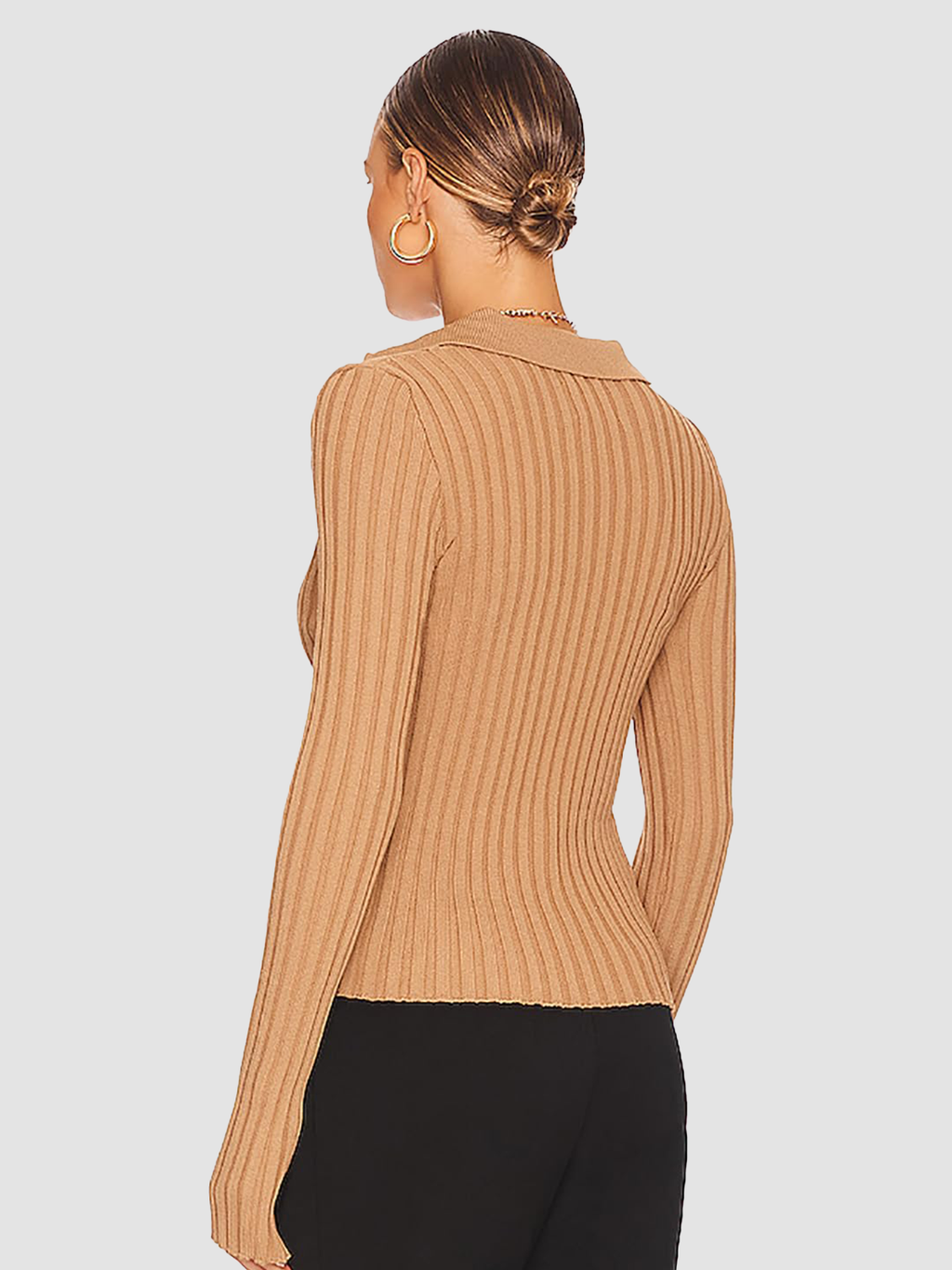 V-Neck Long Sleeve Ribbed Sweater