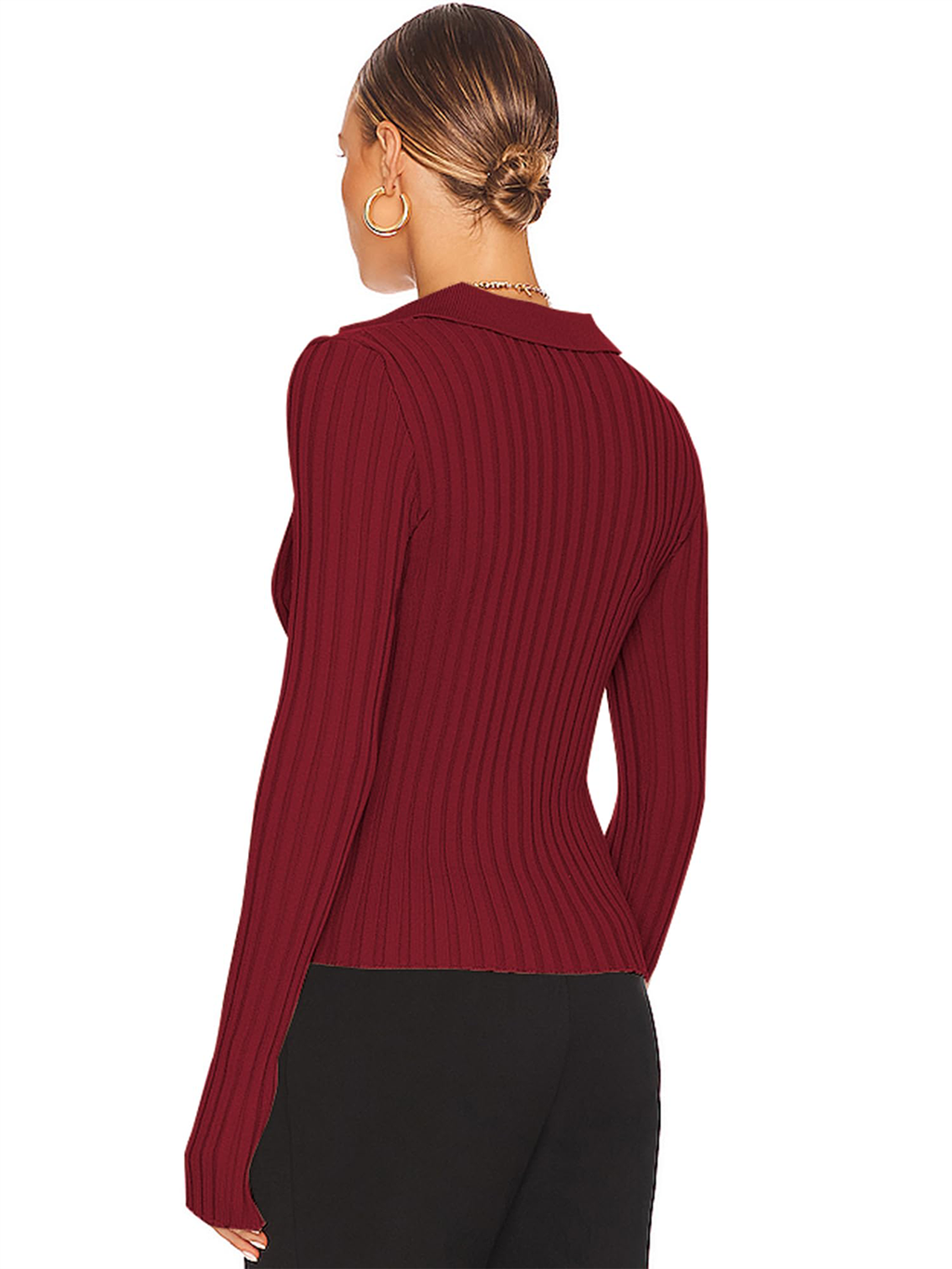 V-Neck Long Sleeve Ribbed Sweater