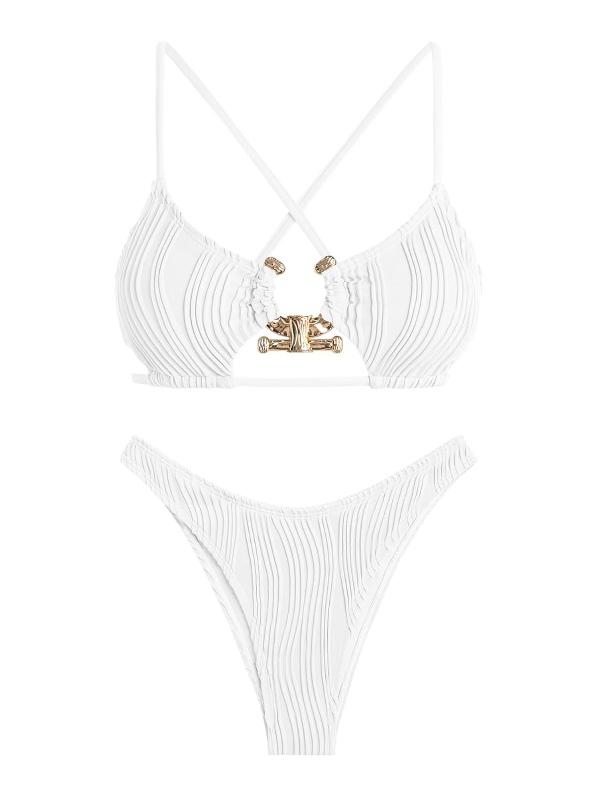 Criss Cross Textured Cutout Bikini