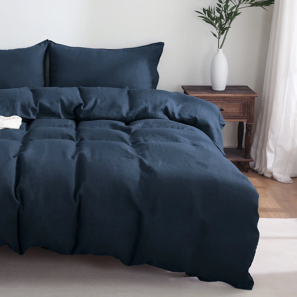 2026 100% Pure Linen Duvet Cover with Button Closure and Corner Ties Soft & Breathable - Natural Full/Queen