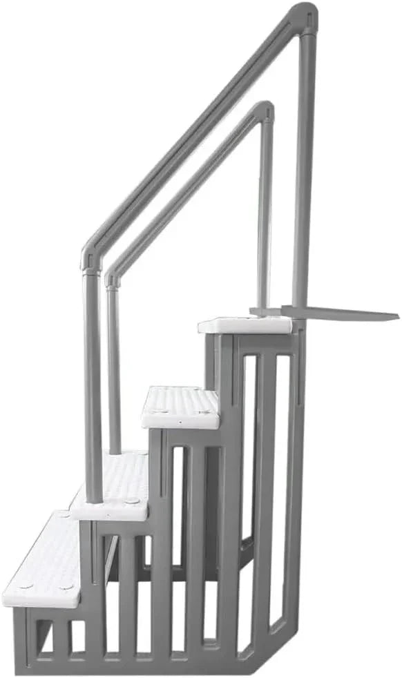 2026 Non-slip pool entrance steps | Gray | Suitable for above-ground pools | Can be installed on patios with a height of 122 to 137 cm | Maximum load capacity 136 kg