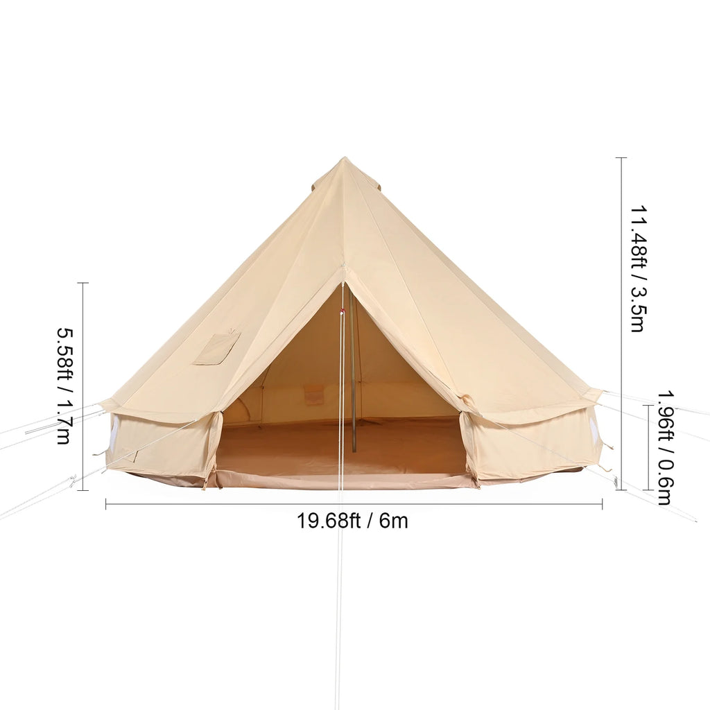 2026 KFFKFF Canvas Bell Tent 6m/19.68ft 4-Season Camping Yurt Tent with Stove Jack