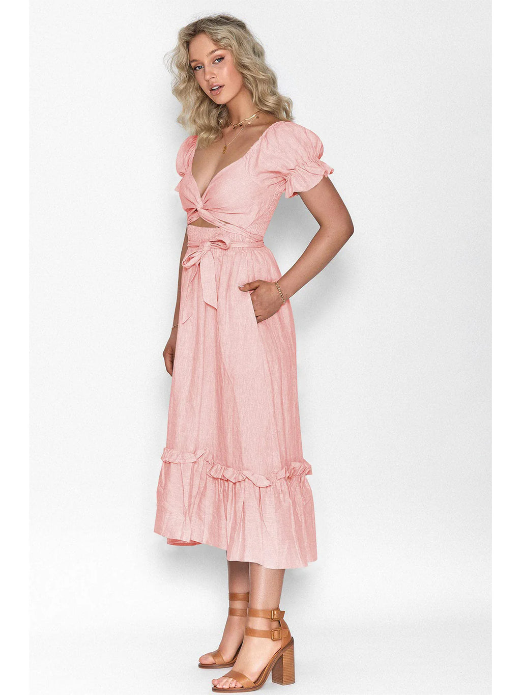 2026 Boho Tie-Waist Homecoming Dress