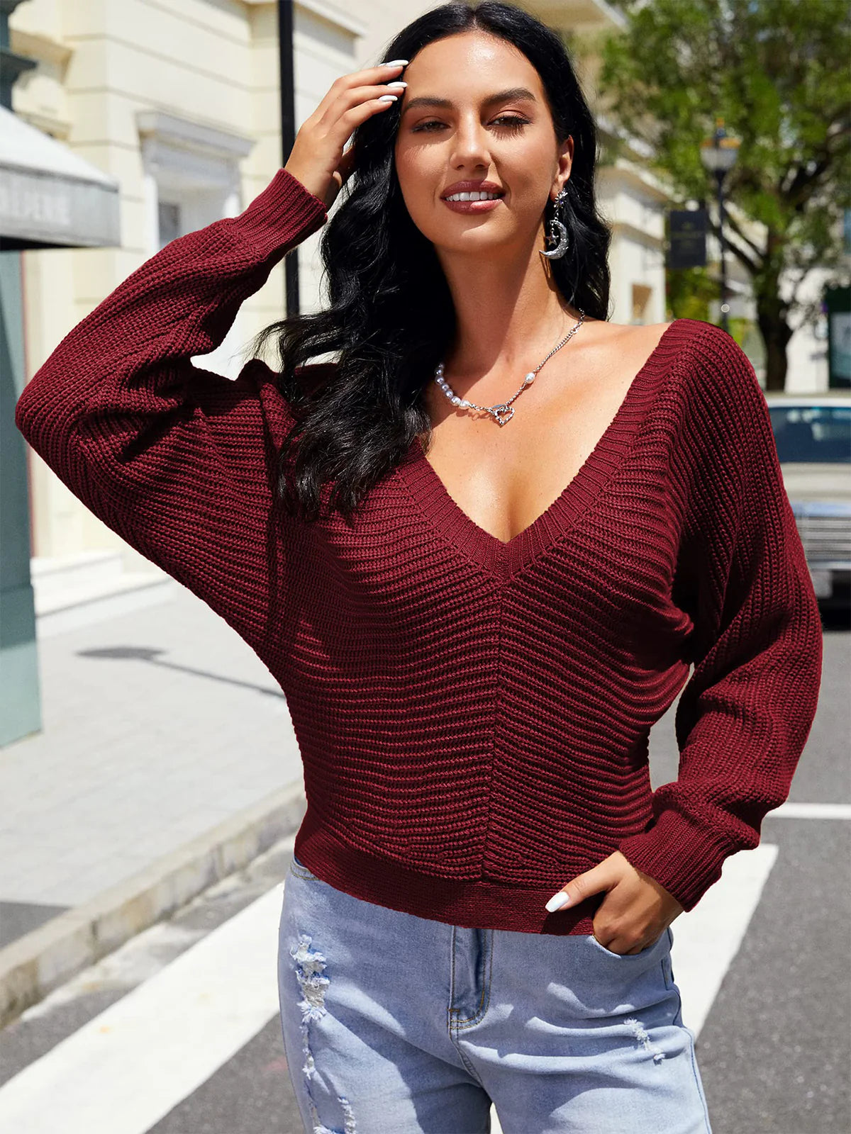 2026 Ribbed Knit Sexy Drop Shoulder Sweater