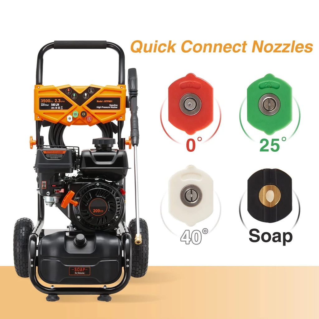 2026 Efurden 3500PSI Gas Pressure Washer, 2.3GPM Gas Powered High Pressure Clean Machine with 209CC Engine, 4 Adjustable Nozzles for Cleaning Walls, Terraces, Vehicles, Gardens (Blue)