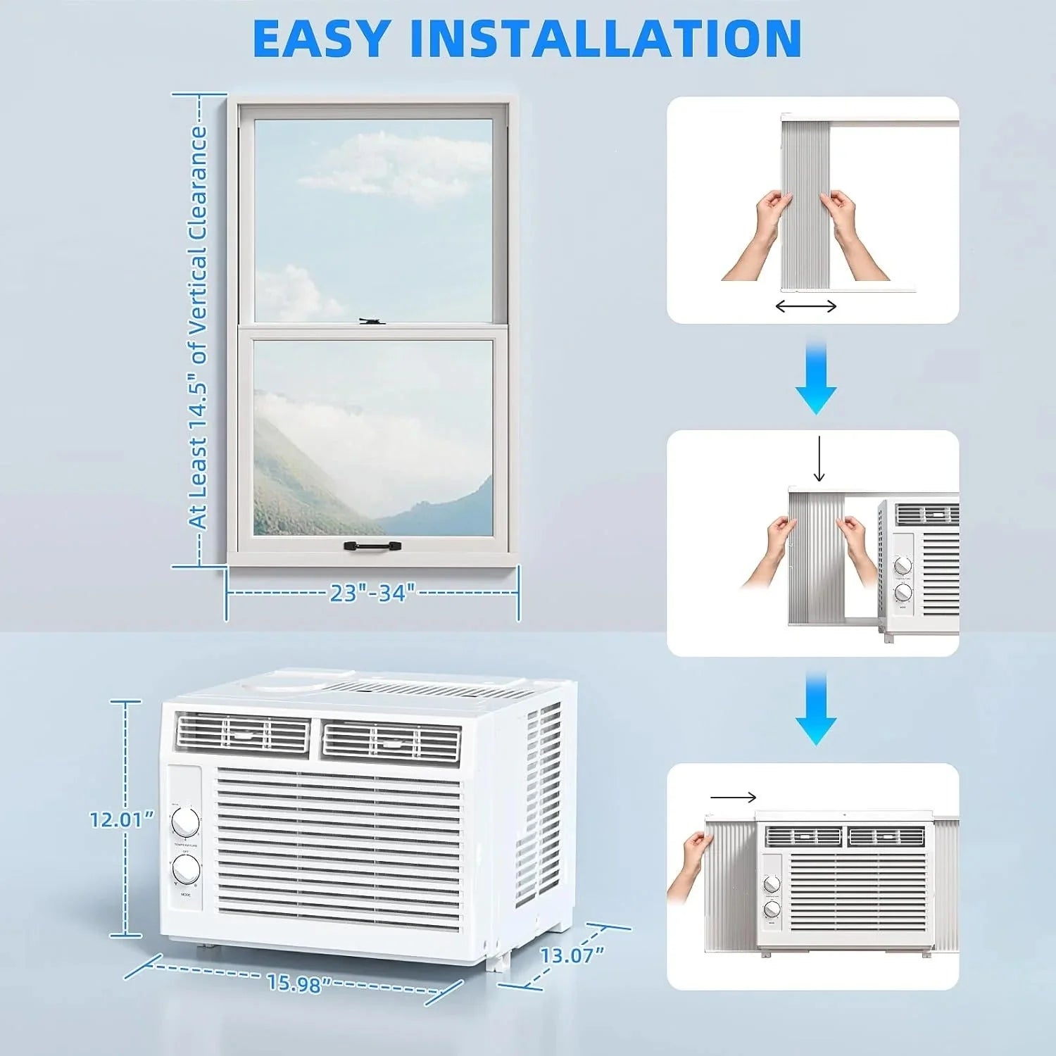 2026 Antarctic Star 12,000 BTU U-shaped window air conditioner, cools rooms up to 550 square feet with 6 modes, 24-hour timer, ultra-quiet window air conditioner
