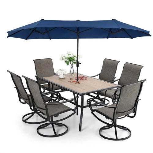 2026 8-piece patio dining set with parasol, garden furniture set with 6 swivel dining chairs with mesh covers