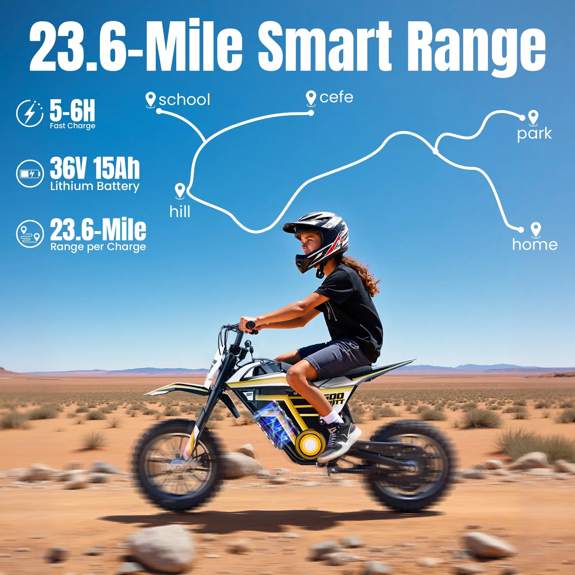 2026 QEASET electric dirt bike, 500W kids dirt bike for Boys Girls Age 8-14, Blue