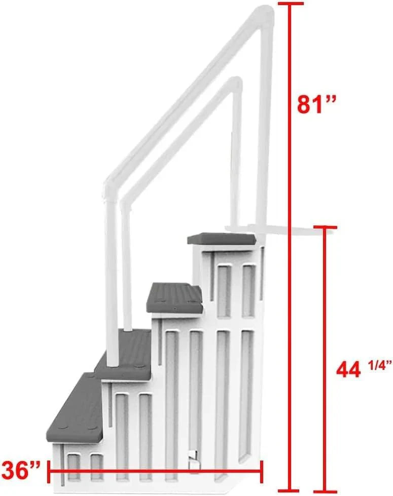 2026 Non-slip pool entrance steps | Gray | Suitable for above-ground pools | Can be installed on patios with a height of 122 to 137 cm | Maximum load capacity 136 kg