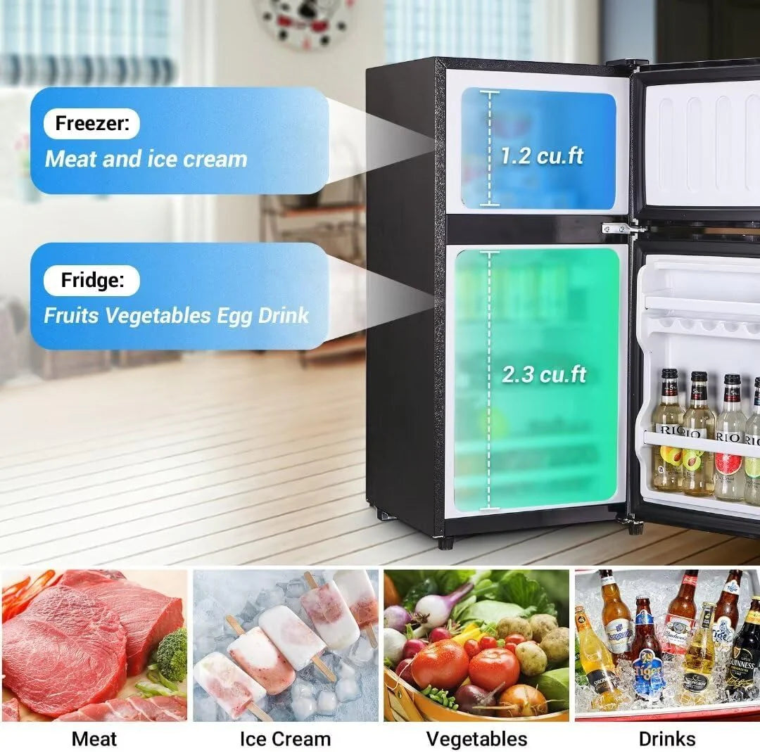 2026 Apartment-sized refrigerator, 3.5 cubic feet (approx. 99 liters) usable capacity, small refrigerator with freezer compartment, suitable for houses and apartments, freestanding